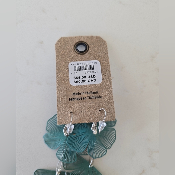 Anthropologie Flower Drop Earrings Dark Green NWT - Picture 4 of 6
